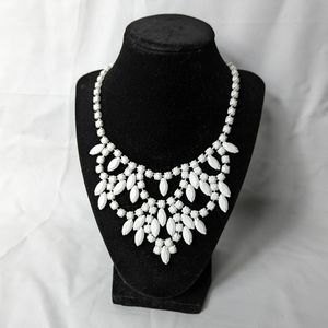 White jeweled bib necklace